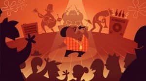 cartum mostrando Tim Maia e banda em concerto