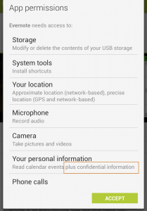 Aplicativos Android, privacidade e confidencialidade: Evernote e táxis Tela 2