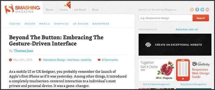 Wordpress 10 anos - 10 sites e blogs bacanas: Smashing Magazine.