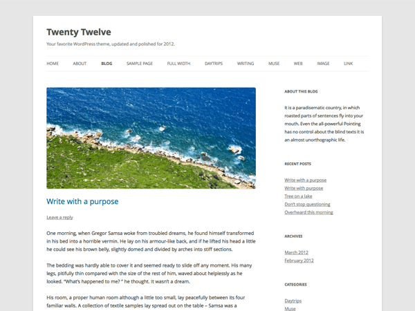 Wordpress 10 anos - 10 temas/templates de Wordpress: Twenty Twelve.