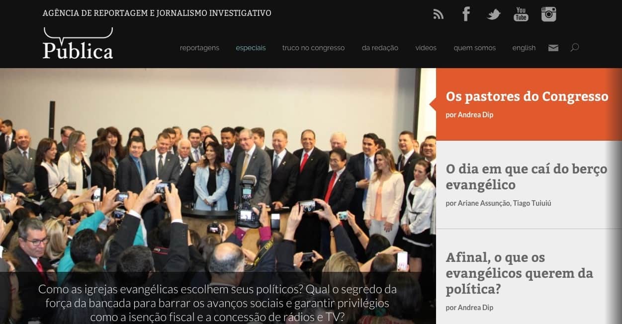 Grupo de políticos da bancada religiosa em foto no site da agência A Pública