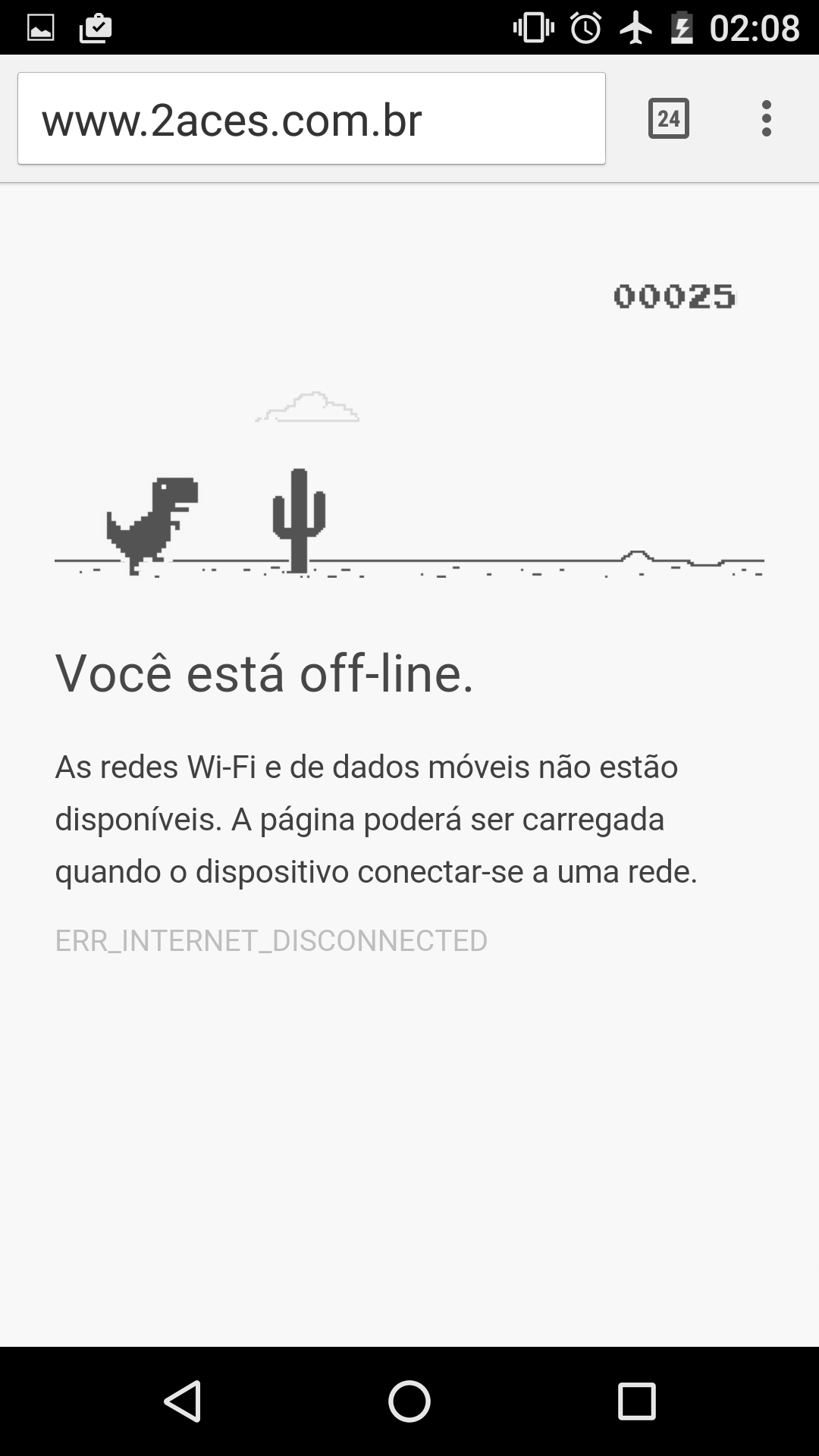 Easter Egg: jogo no Chrome, passo 3: clique em qualquer parte da tela para fazer o dinossauro saltar