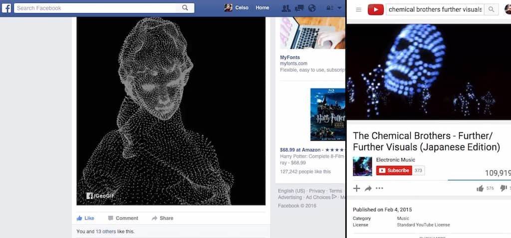 Similaridade entre GIF "pegadinha" de Gestalt e vídeo da música Escape Velocity 