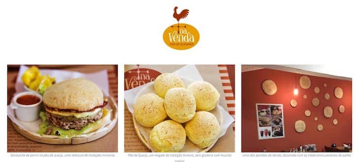 Sanduíche de pernil no pão de queijo, pães de queijo e ambiente do cafê Na Venda Pão de Queijaria