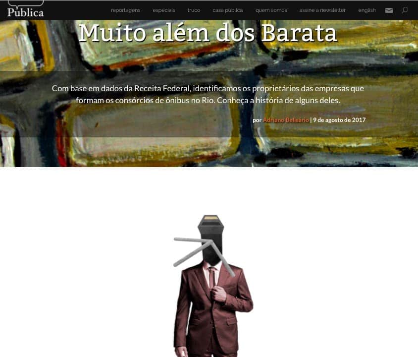 site da Agência pública com chamada para a matéria Muito Além dos Barata