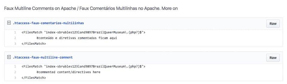 sample code for Faux Multine Comments on Apache .htaccess files