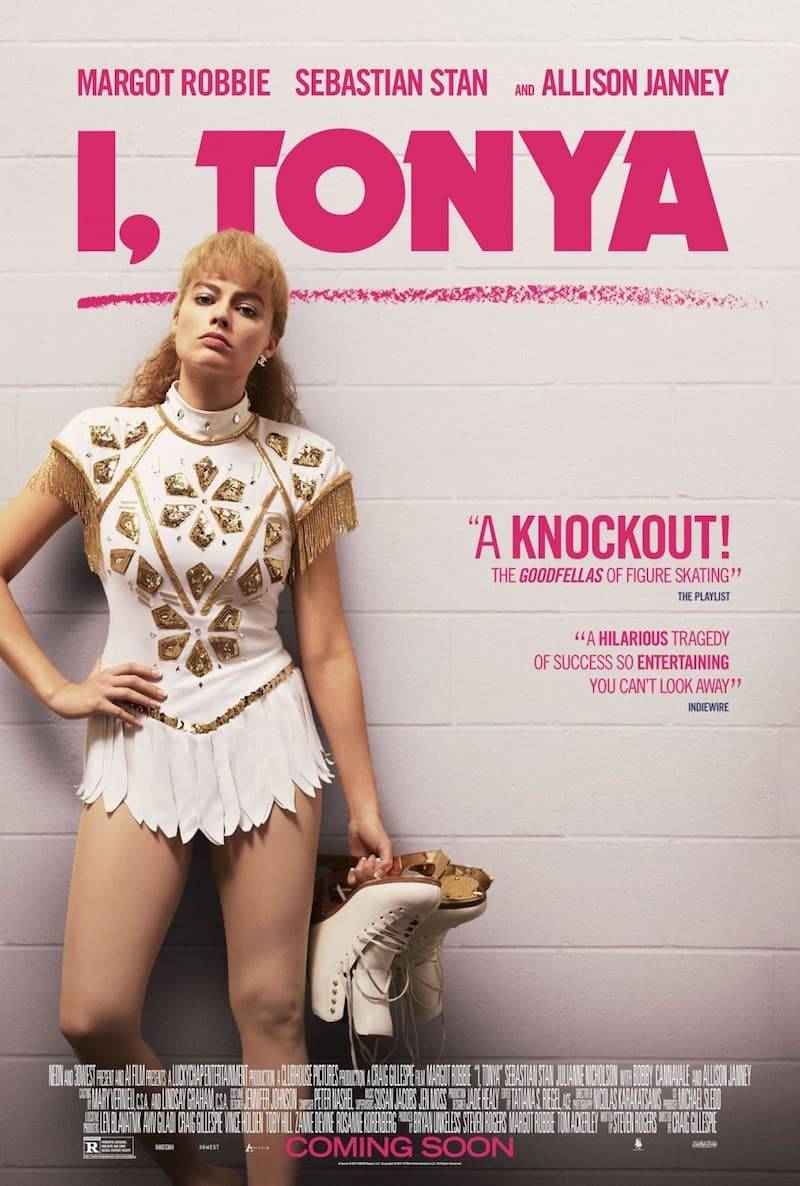 Cartaz: jovem patinadora contra uma parede, segurando seus patins (texto acima e ao lado)