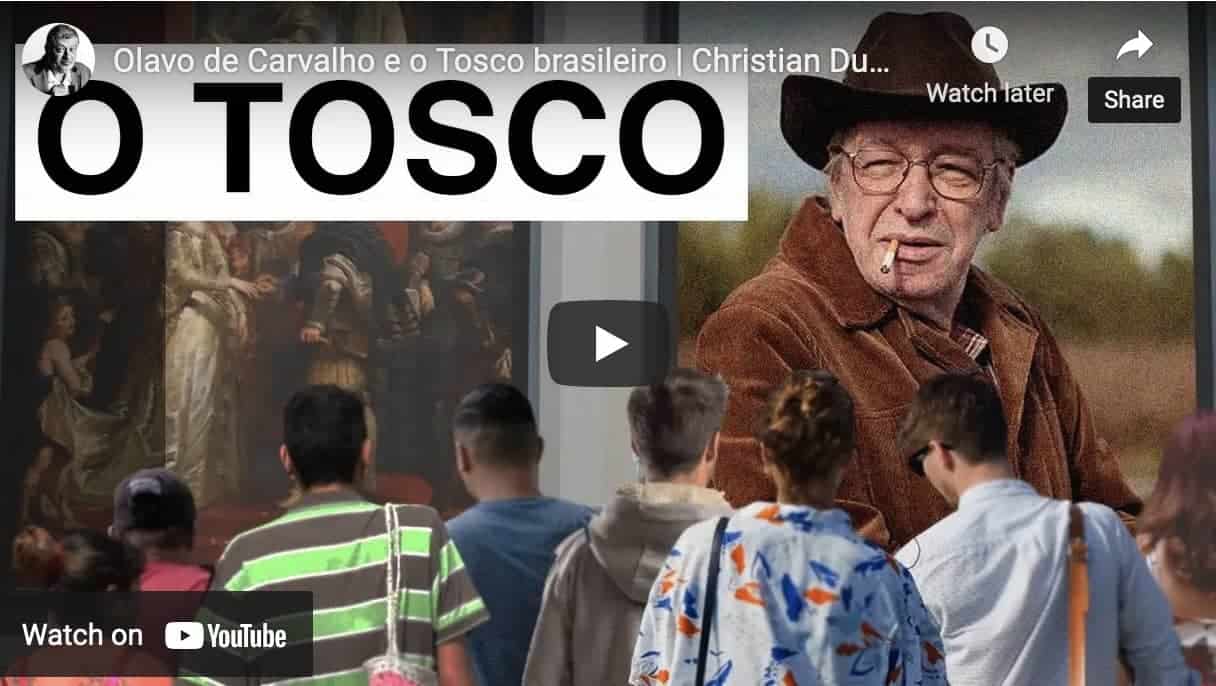 Montagem de imagens com fotografia de olavo de carvalho -- um senhos óculos, chapéu cowboy. fumando -- e diversas pessoas de costas