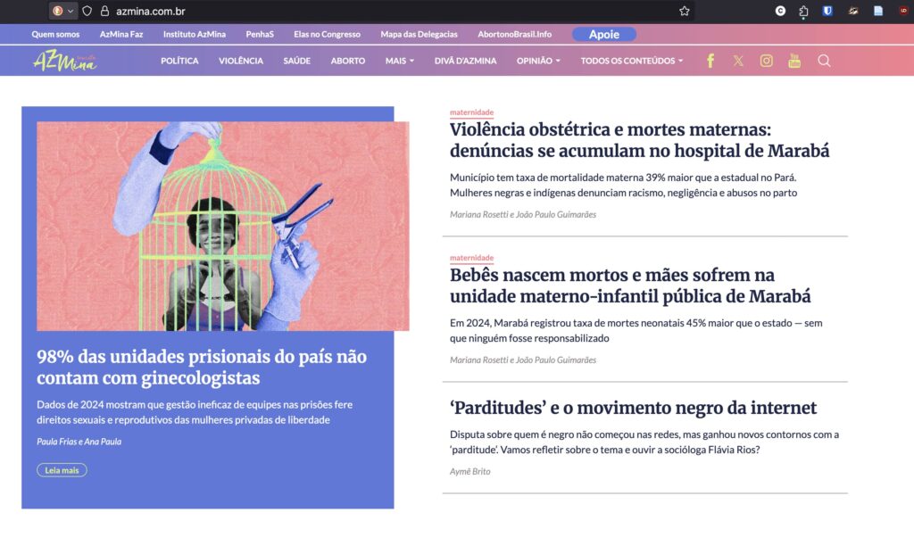 Imagem de tela do Site Revista Azmina