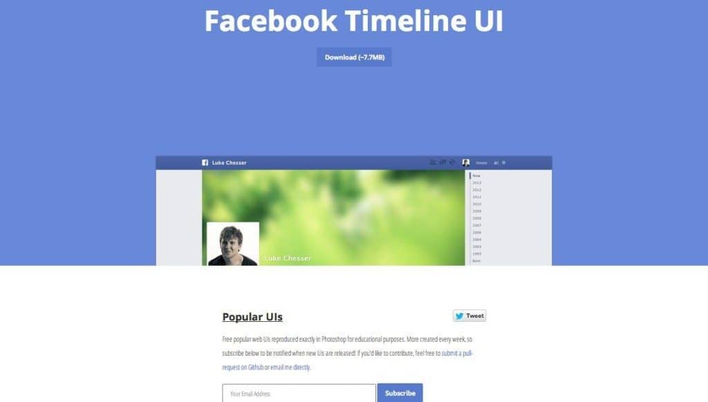 Facebook timeline featured on Popular UIs PSD project