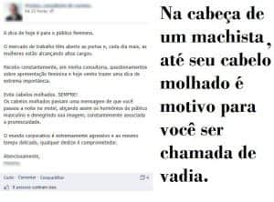 Consultor corporativo machista dando uma "dica" para público feminino que chega com cabelo molhado.