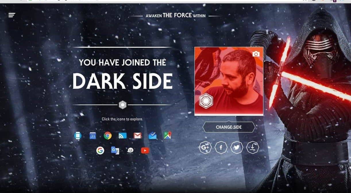 Customize seu avatar em Awake the Force: site especial Guerra Nas Estrelas - O Despertar da Força no Google