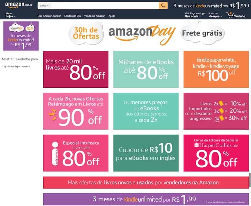 site da Amazon Day Brasil 2017. Com várias promoções tentadoras da Amazon brasileira