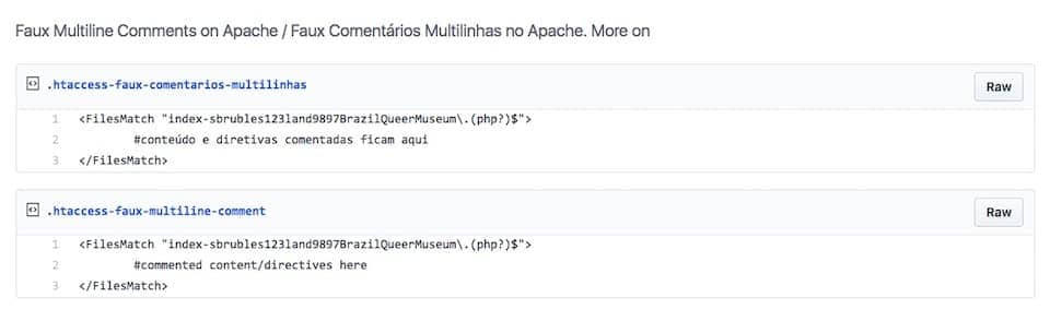 sample code for Faux Multine Comments on Apache .htaccess files