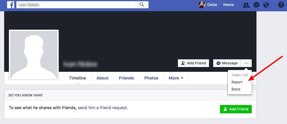 tela do Facebook com conta falsa / fake account