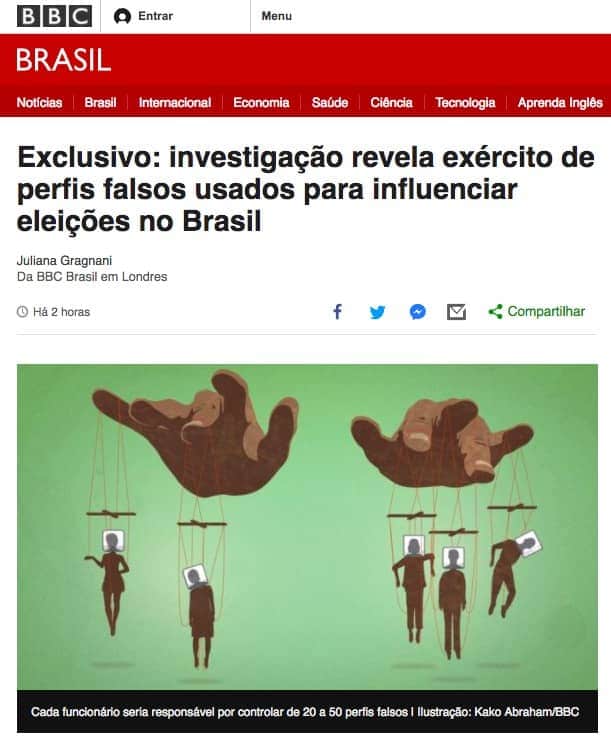 Site da BBC Brasil com ilustração de marionetes