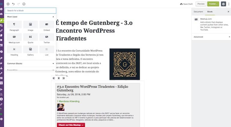 Textos, imagens e outros elementos no editor Gutenberg - do WordPress